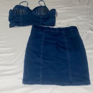Denim 2pc Set Crop Top and Skirt NWOT